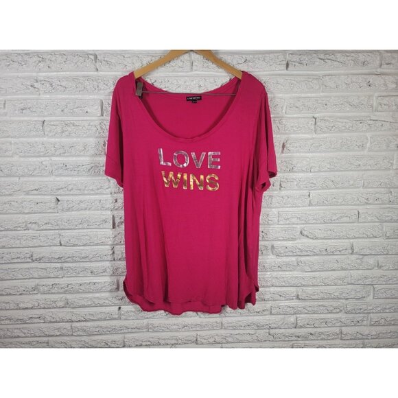 Lane Bryant Women Top 18 20 Plus Tee Short Sleeve Pink Love Wins PIN29E - Picture 1 of 8